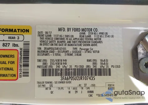 2018 Ford Fusion Titanium/Platinum Phev from USA, damaged, VIN 3FA6P0SU2JR107435